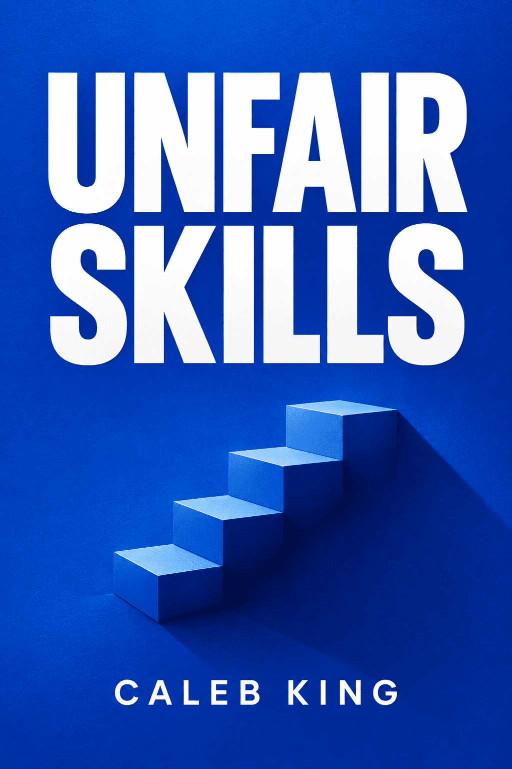 Unfair Skills by Caleb King. Blue cover featuring an ascending staircase.